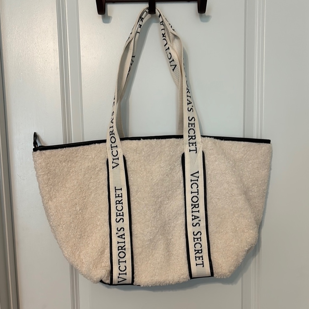 Victoria's Secret Cream Tote with Striped Handles